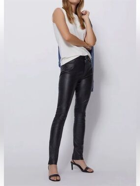 BLDWN Ultra High Rise Skinny Jean Pants in Black Leather